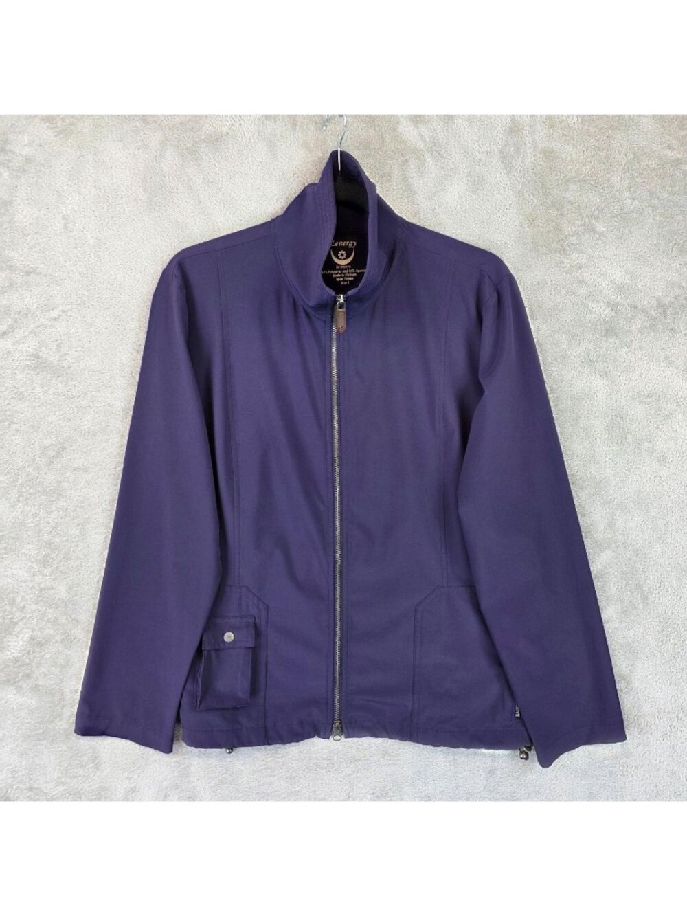 Chicos Zenergy Jacket Womens Size 1 M Purple Softshell Full Zip Pockets Stretch